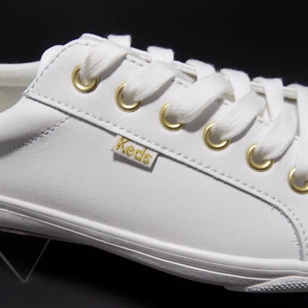 Keds Jump Kick Lace Up Leather White/Gold Sneakers Women's- Size 8.5- New